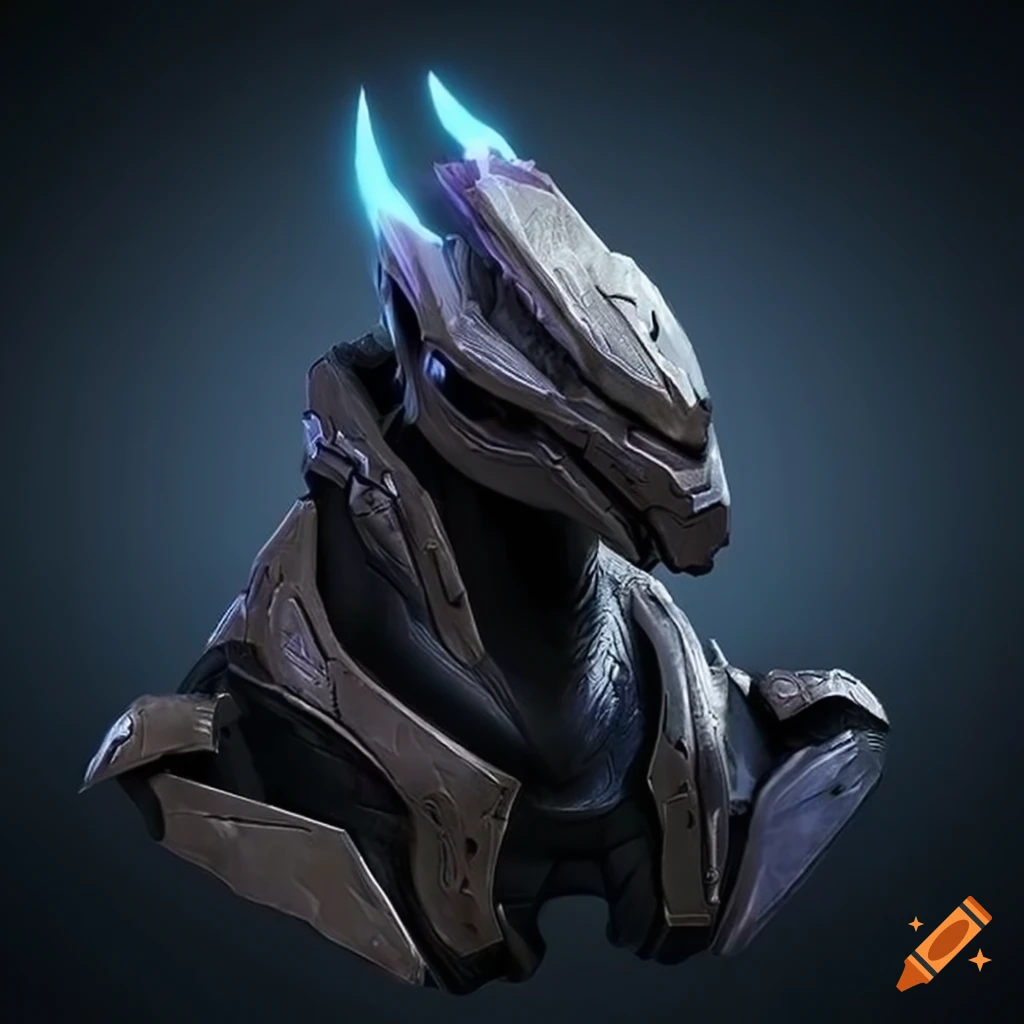 sculpture of an elite from Halo with energy swords