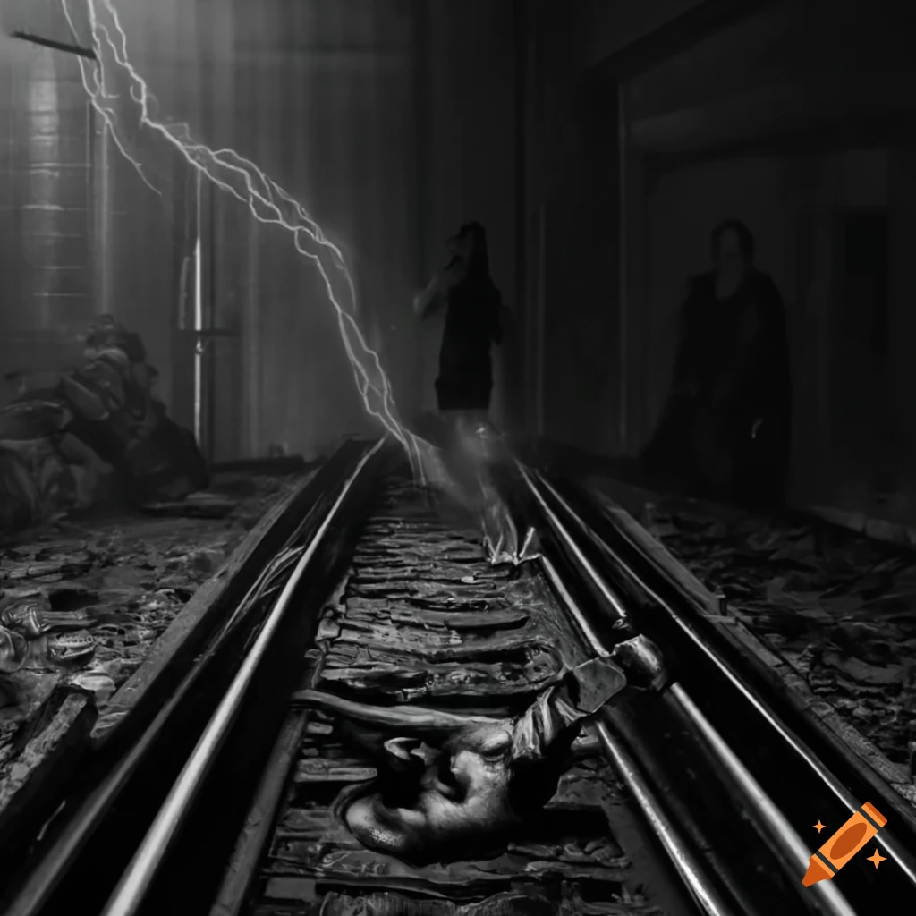 Thor wielding lightning on a subway track