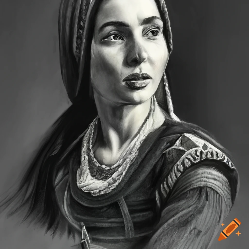 detailed pencil portrait of a Bosnian woman