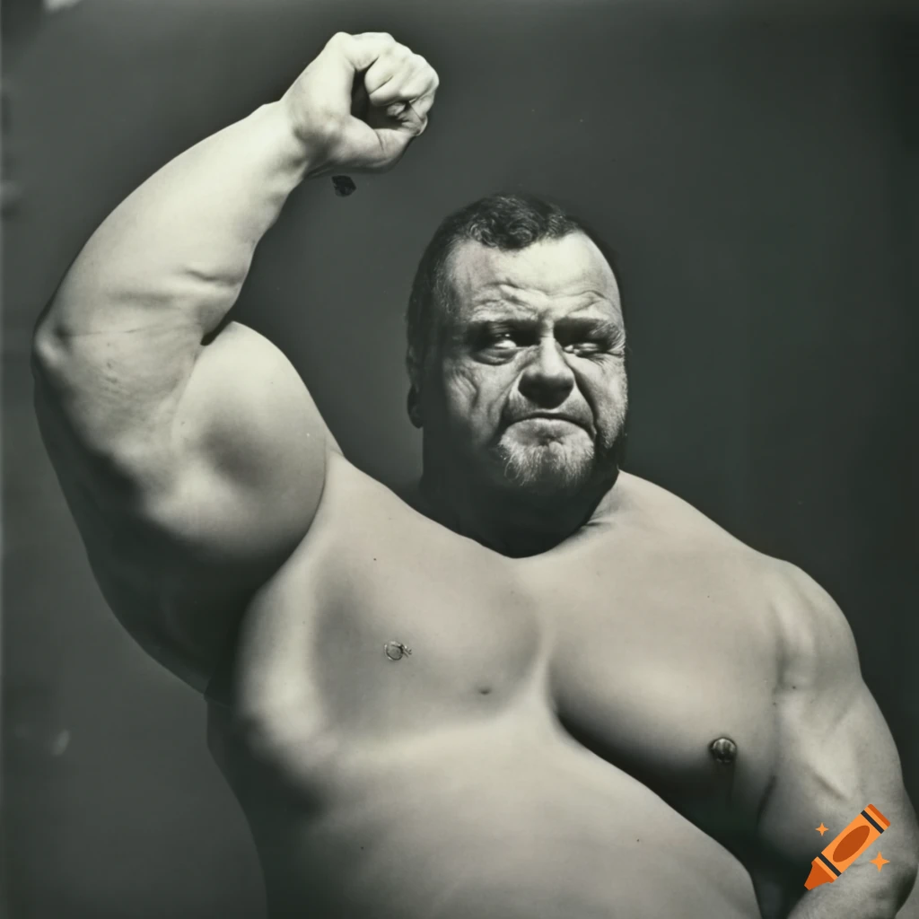 vintage photo of a muscular bodybuilder from the 60s, 70s, or 80s