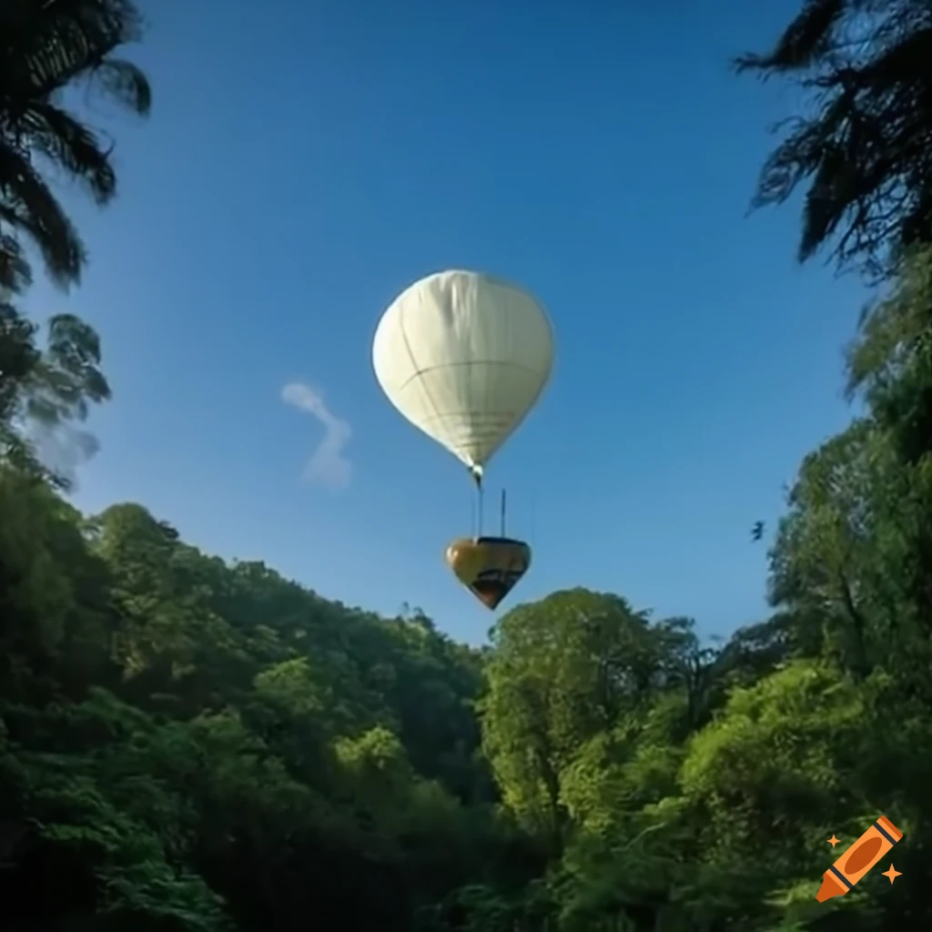 hot air balloon over a sunny jungle