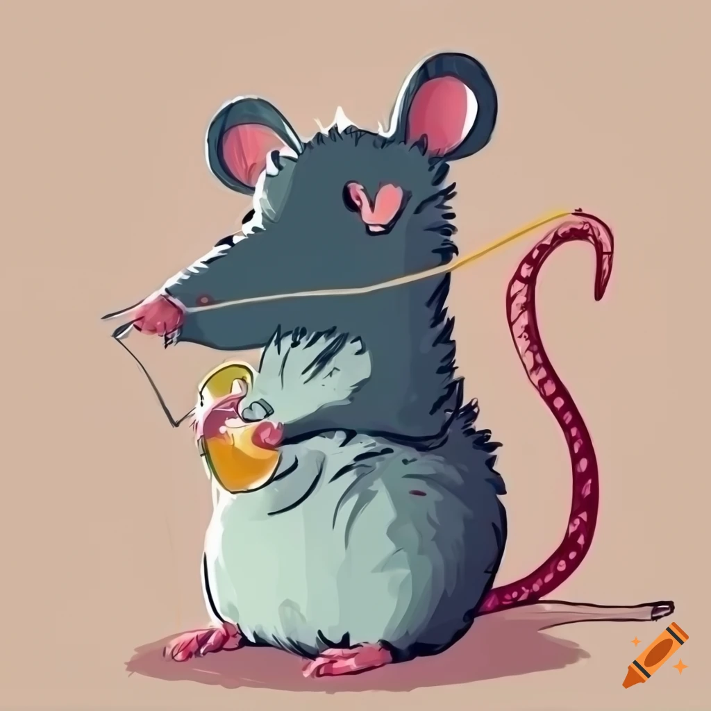 sketch art of a rat enjoying a cocktail