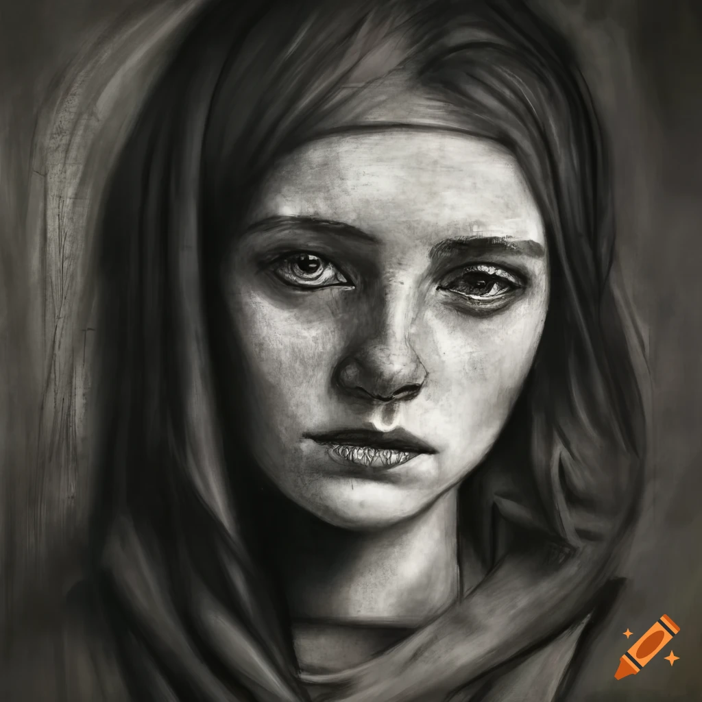 detailed pencil portrait of a modern Bosnian woman