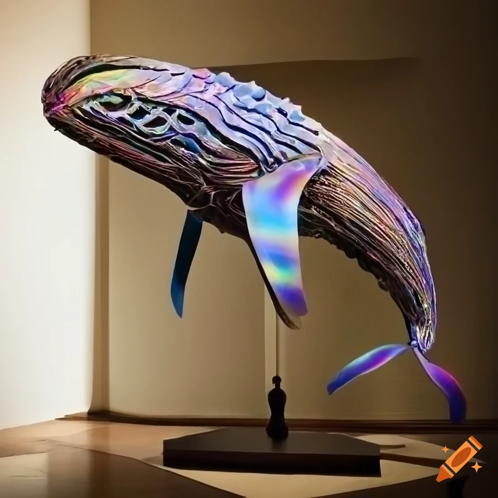 holographic ribbon sculpture of a humpback whale