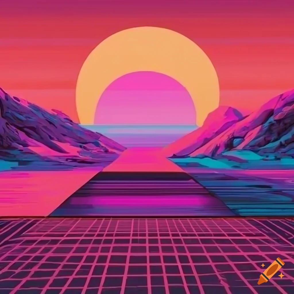 retrowave desert sunset block art