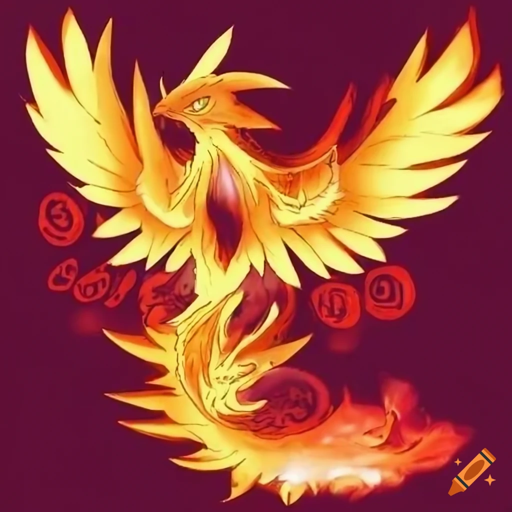 artwork of a majestic phoenix Pokémon with glowing eyes