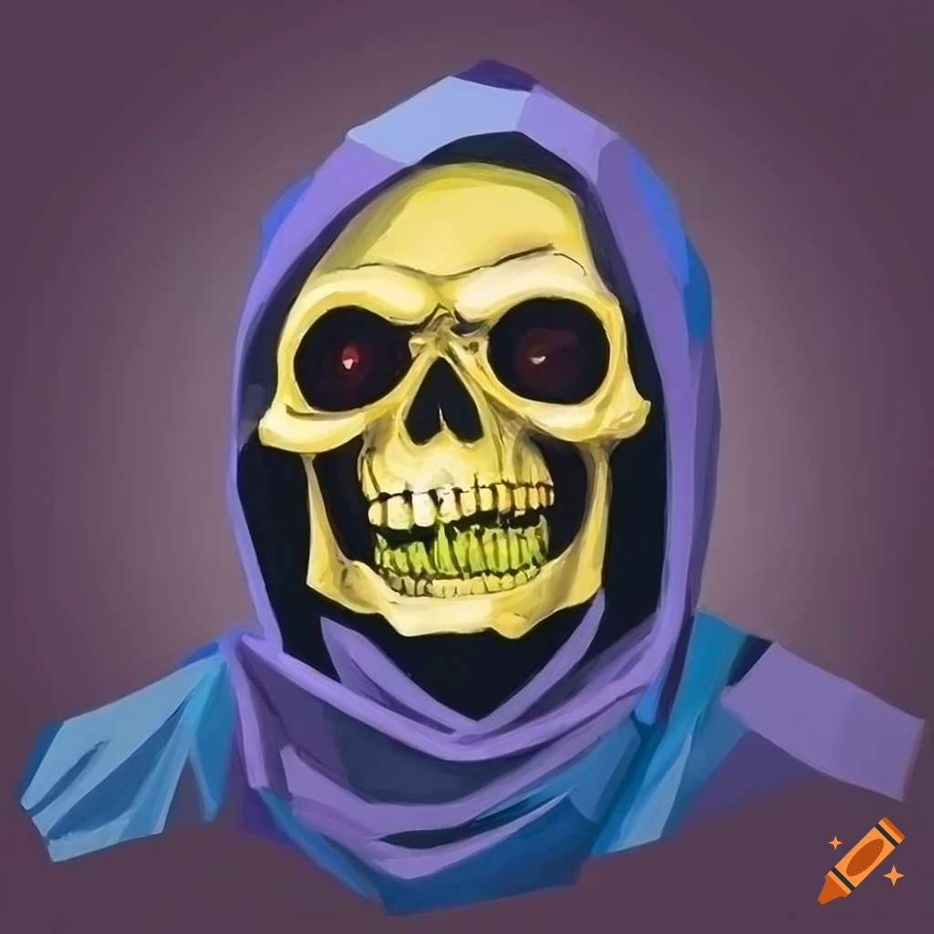 cubist style portrait of Skeletor laughing