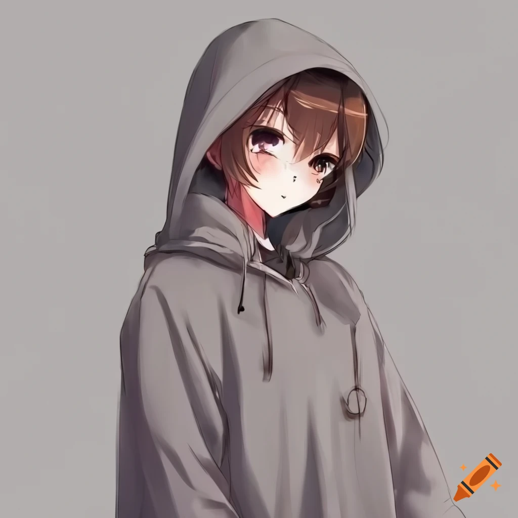 Anime girl in white hoodie with a light smile on Craiyon