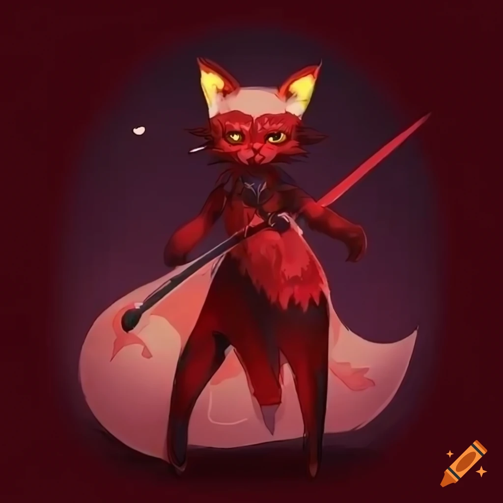 devil cat in Japanese anime style