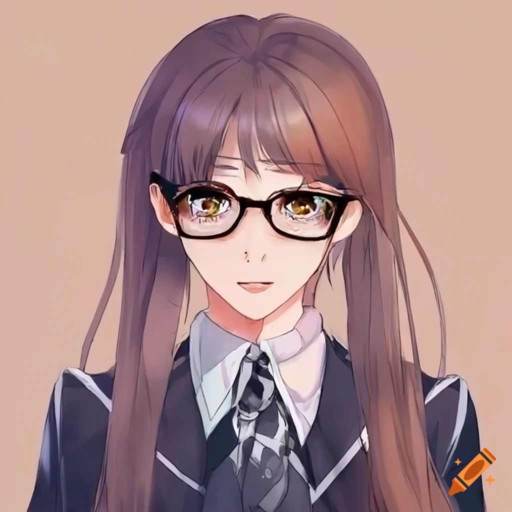 anime-style schoolgirl wearing glasses