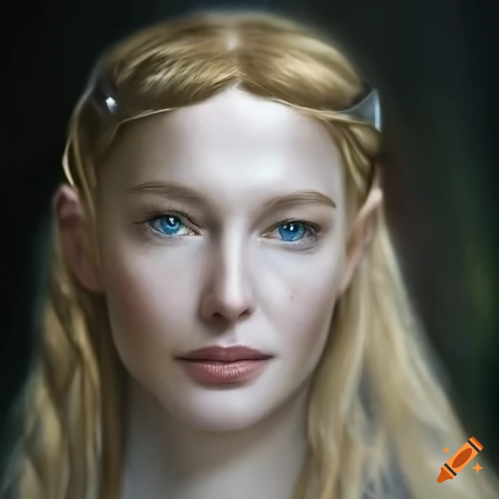photorealistic portrait of Galadriel with magic ring