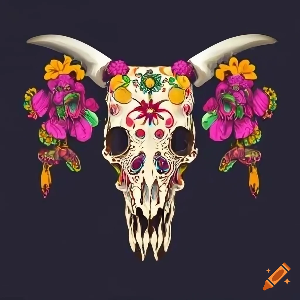 dia de los muertos skull on black background