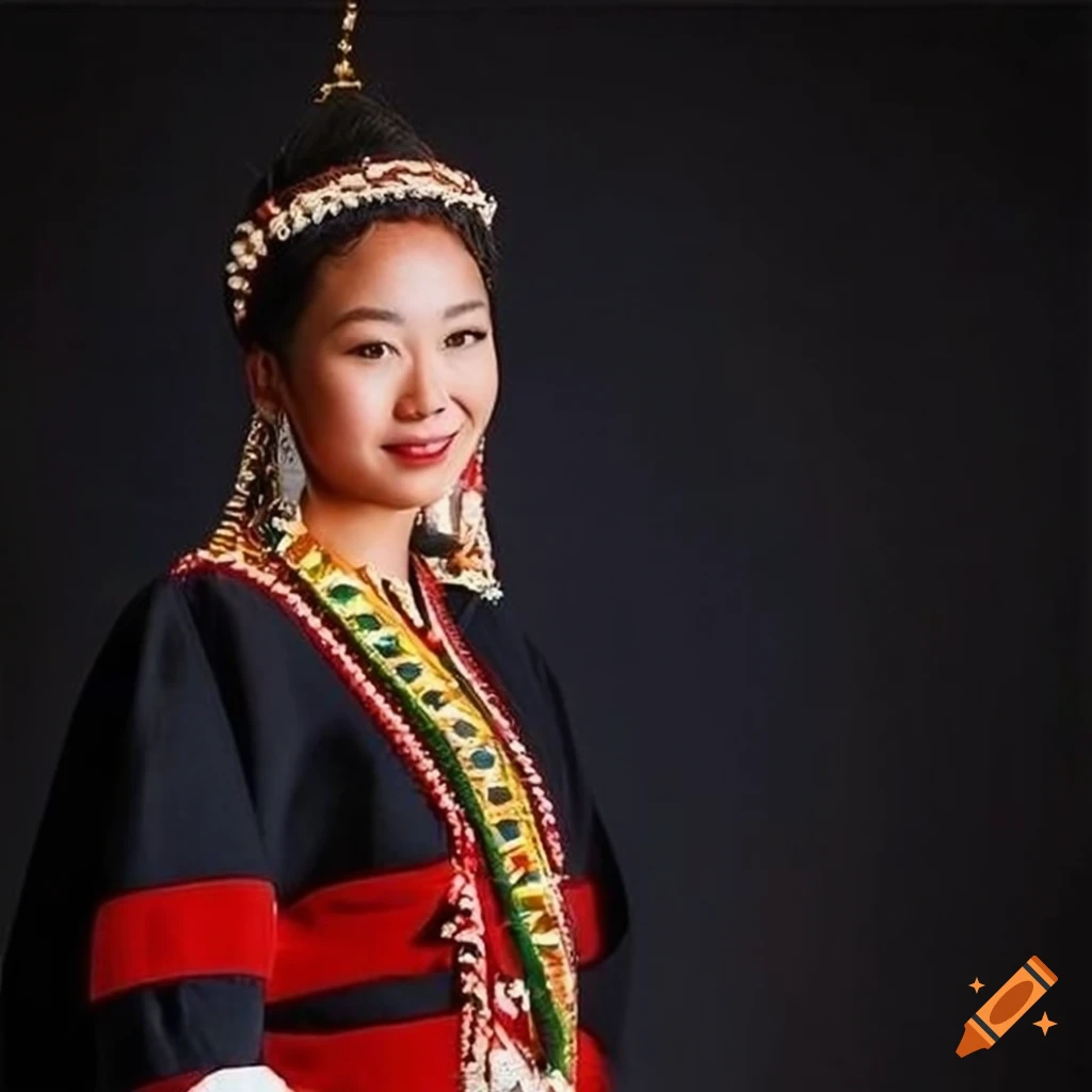 photo realistic image of a Norwegian model in Thadou-Kuki costume