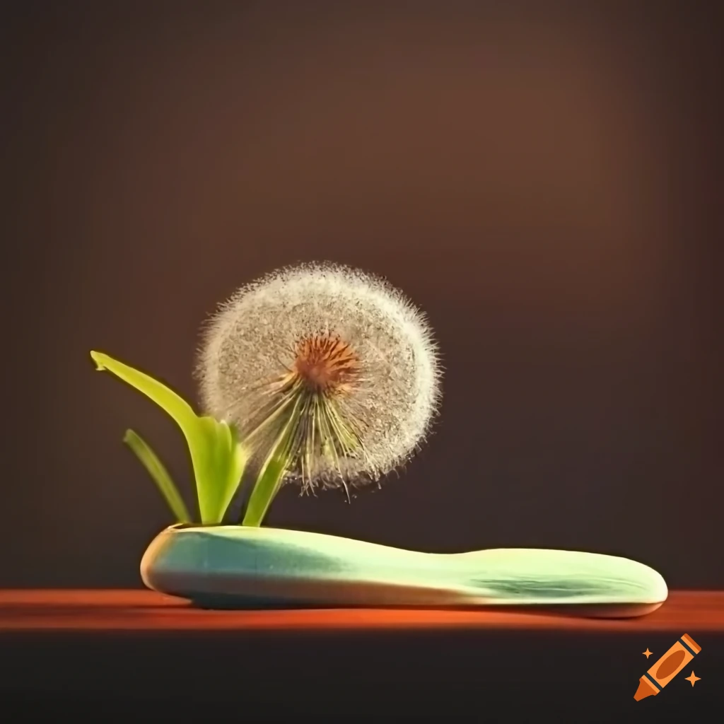 dandelion growing in a slipper on a windowsill