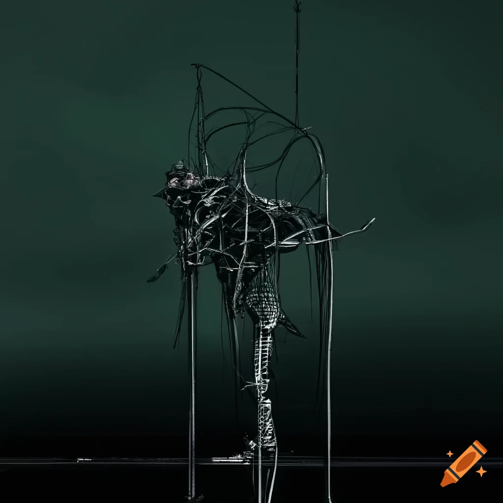 wireframe artwork of elephants in a graveyard by Yves Tanguy and Arthur Rackham