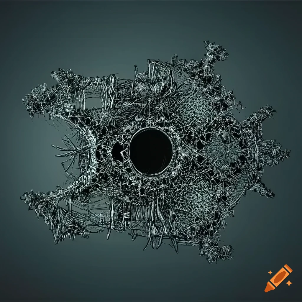 abstract wireframe art inspired by Yves Tanguy and Arthur Rackham