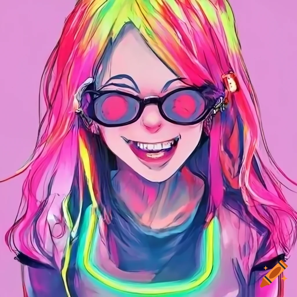 cyberpunk anime girl with neon clothes and cool glasses