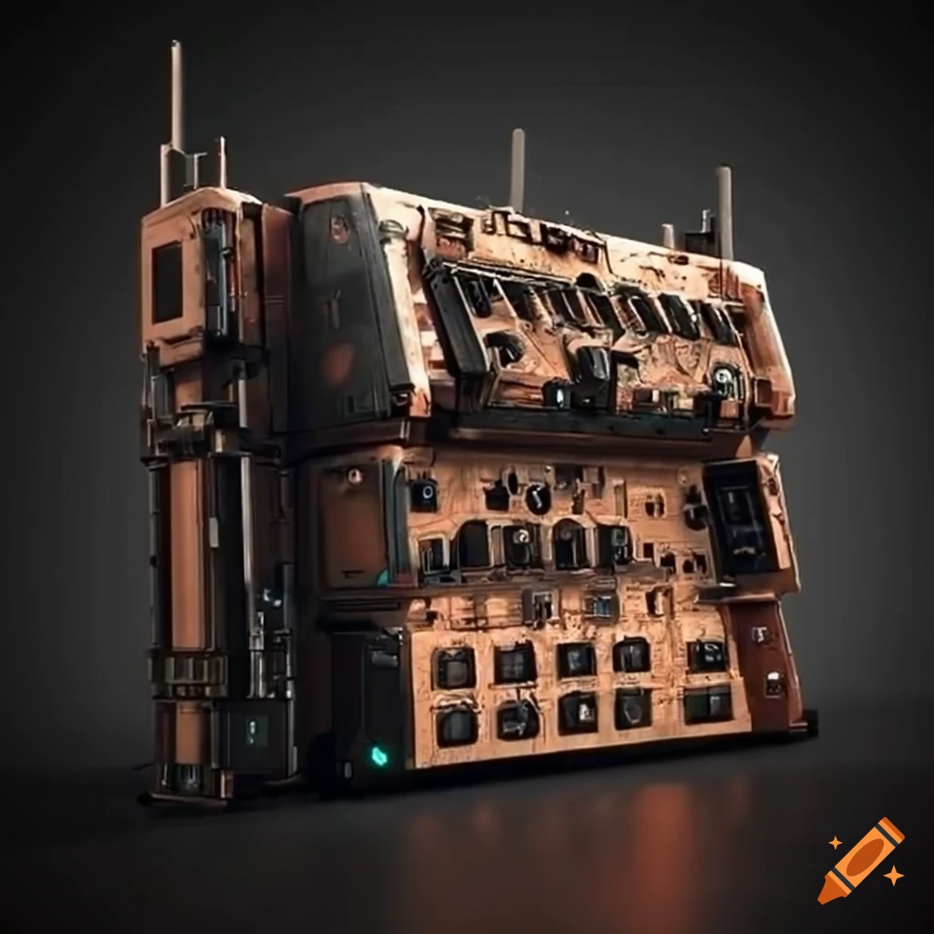 image of a modular synthesizer in a post-apocalyptic setting