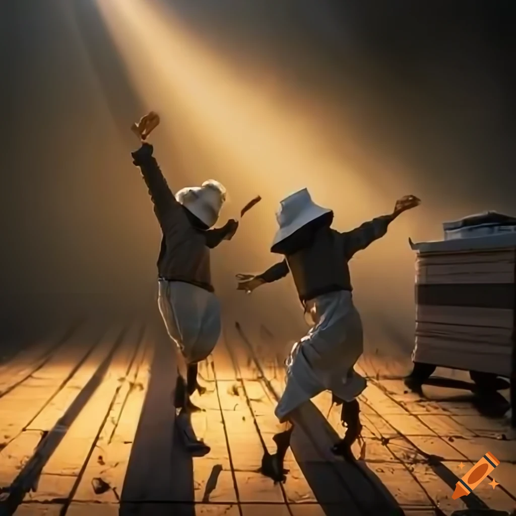 beekeepers dancing in front of beehives