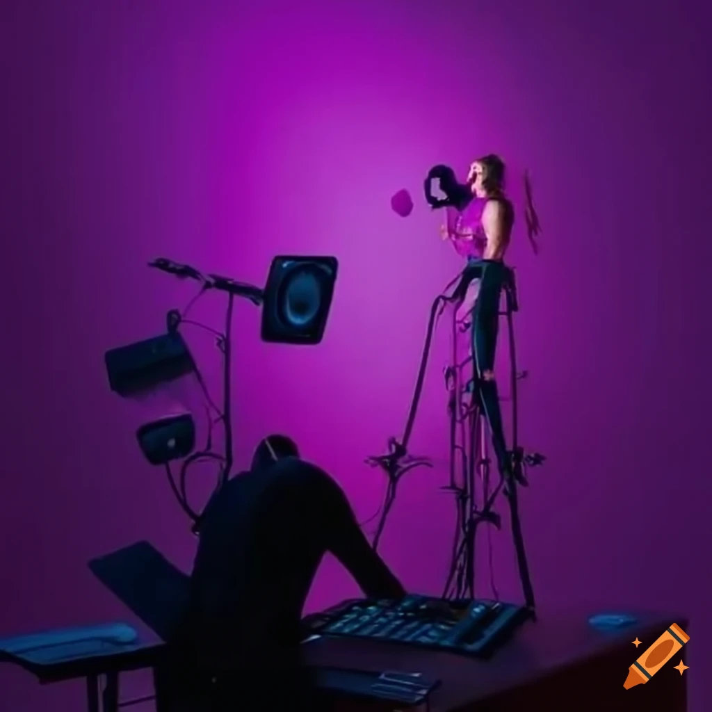 violet-themed recording studio