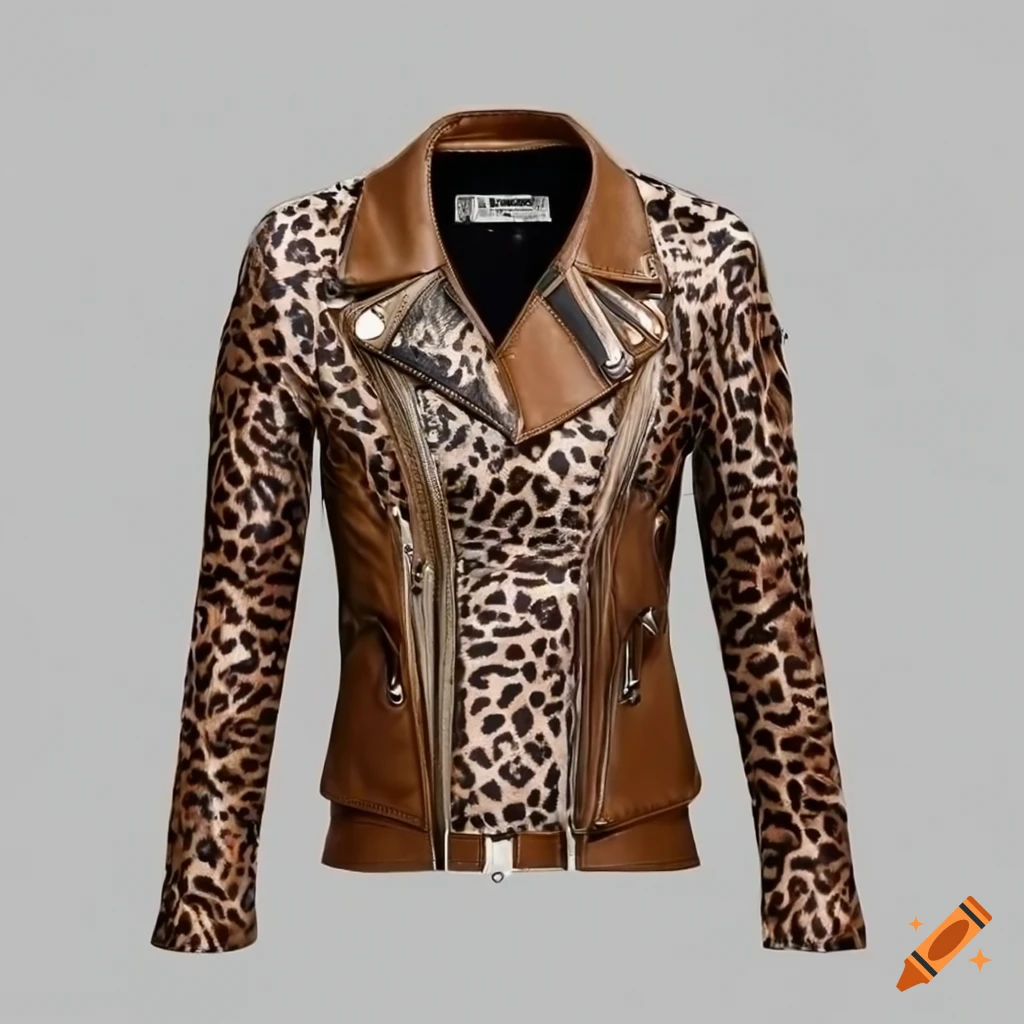 biker leather jacket with zebra and leopard print