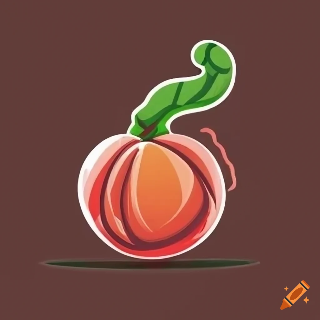 logo of a peach with a worm