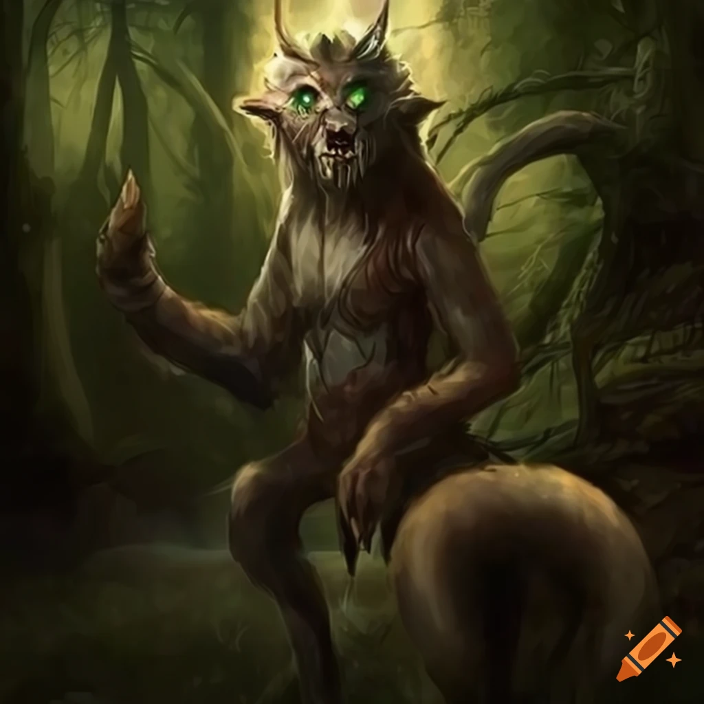 fantasy art of a half-beast healer in a dark forest