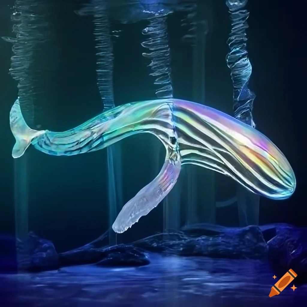 surreal whale-like creature with iridescent ribbons