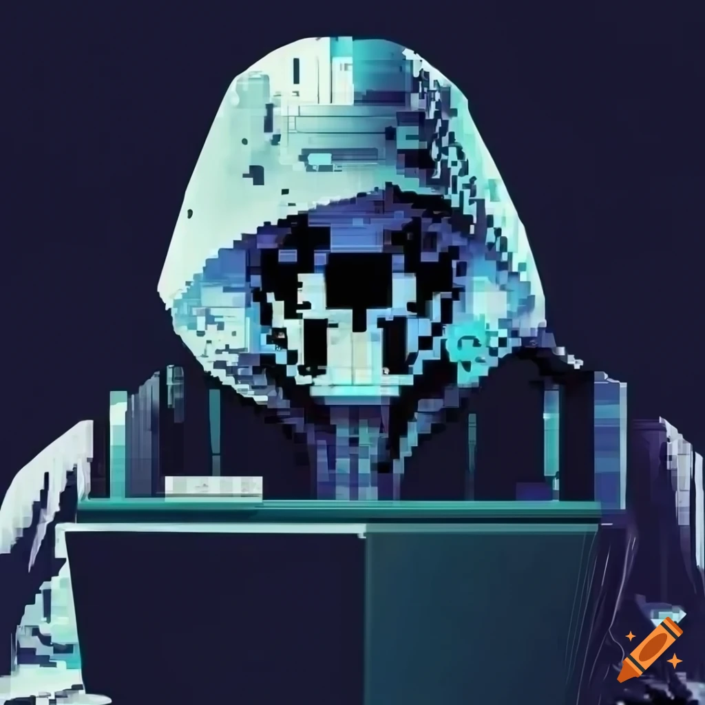 cyberpunk hacker with Rorschach mask and cybernetic book