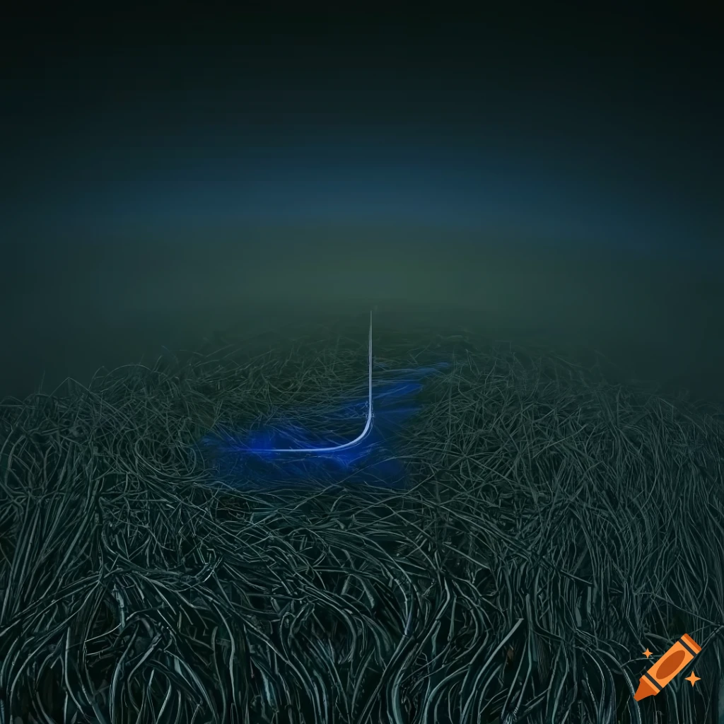 surreal wireframe artwork inspired by Yves Tanguy and Arthur Rackham
