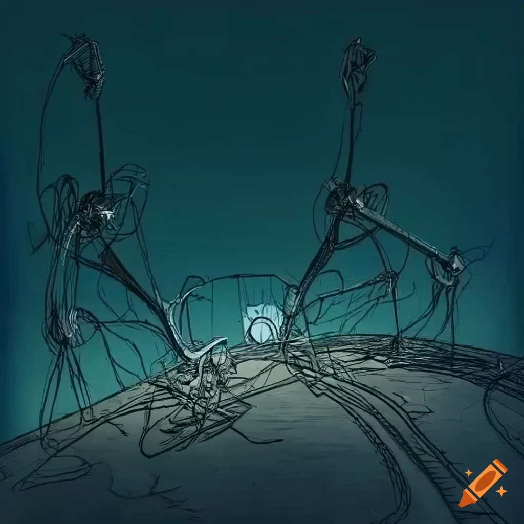 abstract wireframe art inspired by Yves Tanguy and Arthur Rackham