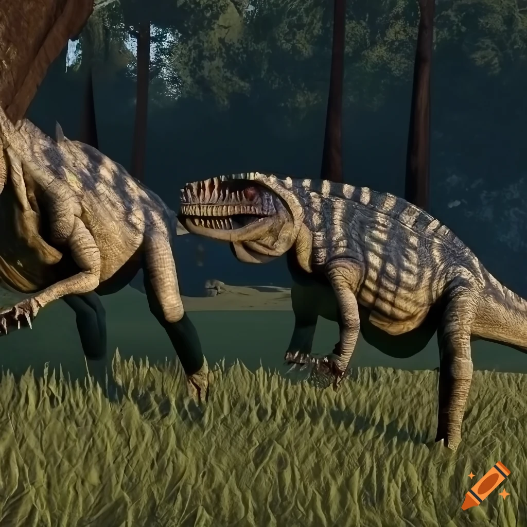 frontal view of two iguanodon-dinosaurs with detailed skin texture