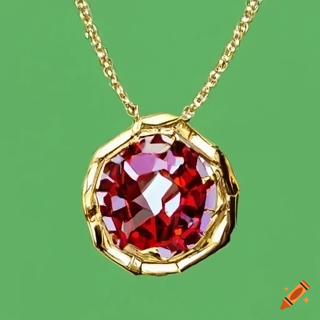 red crystal ruby pendant on green screen background