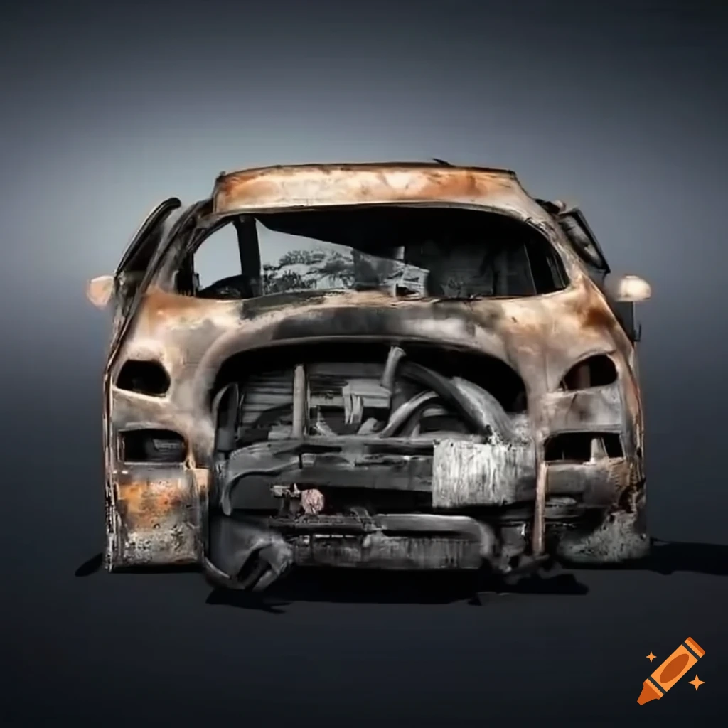 detailed image of a burnt-out car in New York PD style