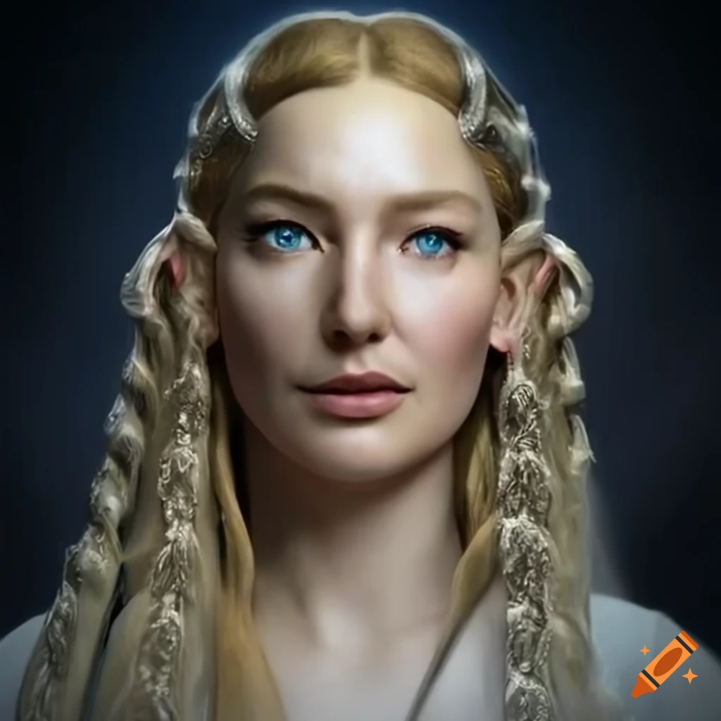 photorealistic portrait of Galadriel with magic ring