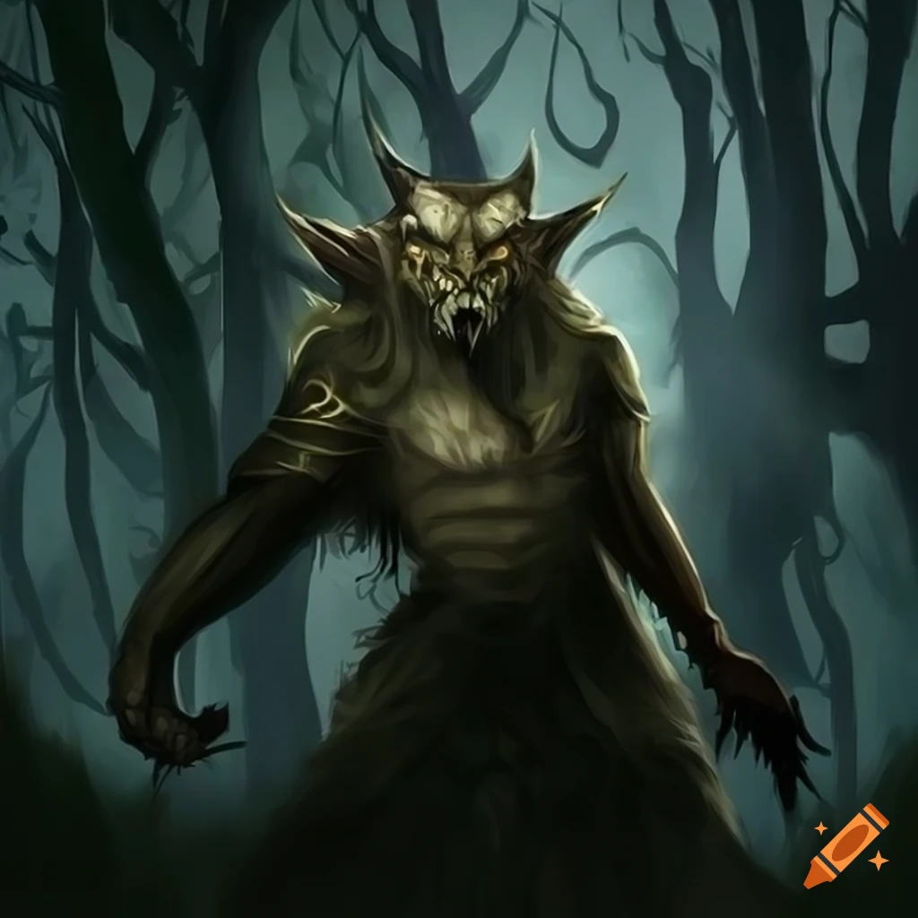 fantasy art of a half-beast healer in a dark forest