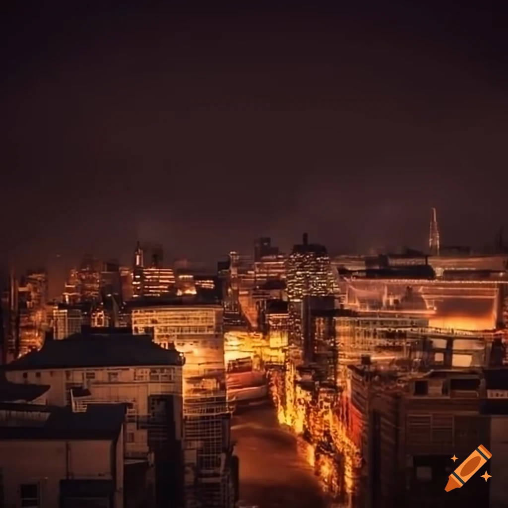 dusk view of an exomoon above a small city