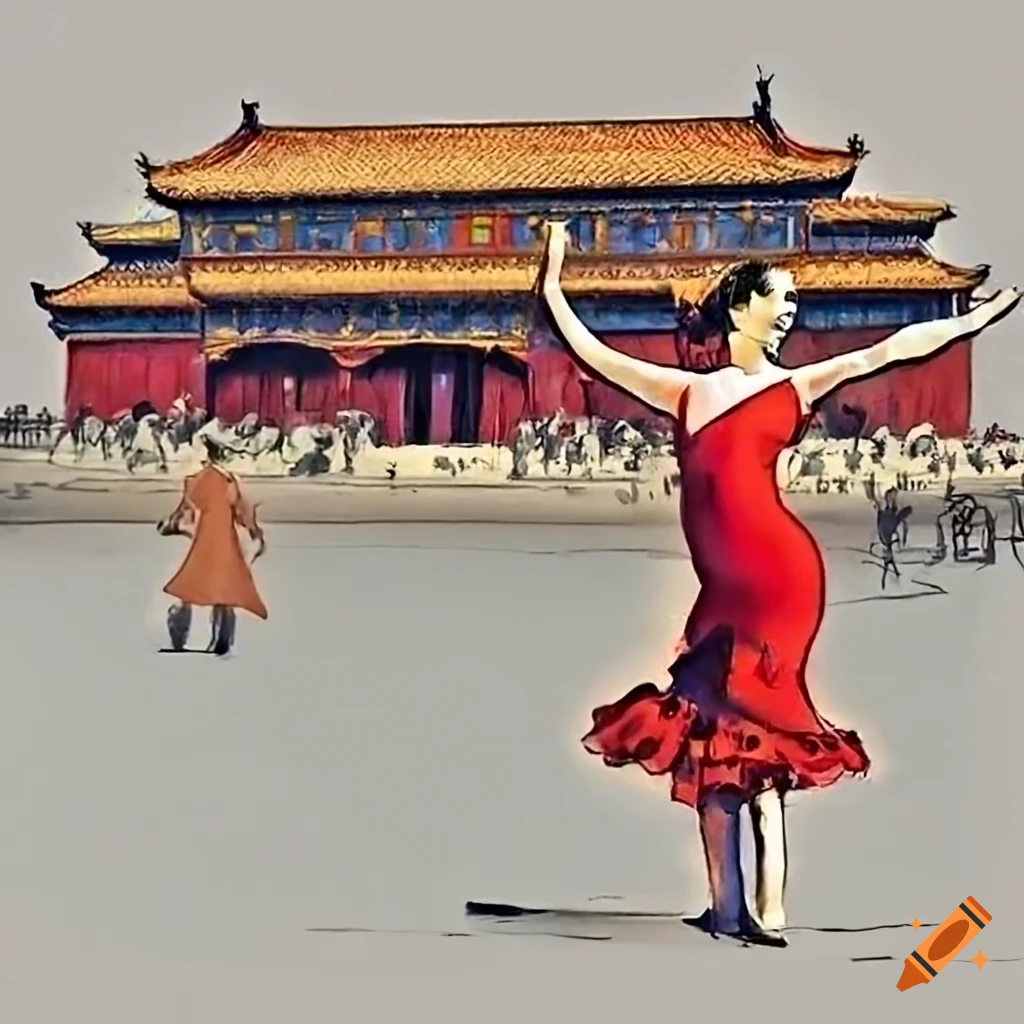 Chinese ink painting of a flamenco dancer