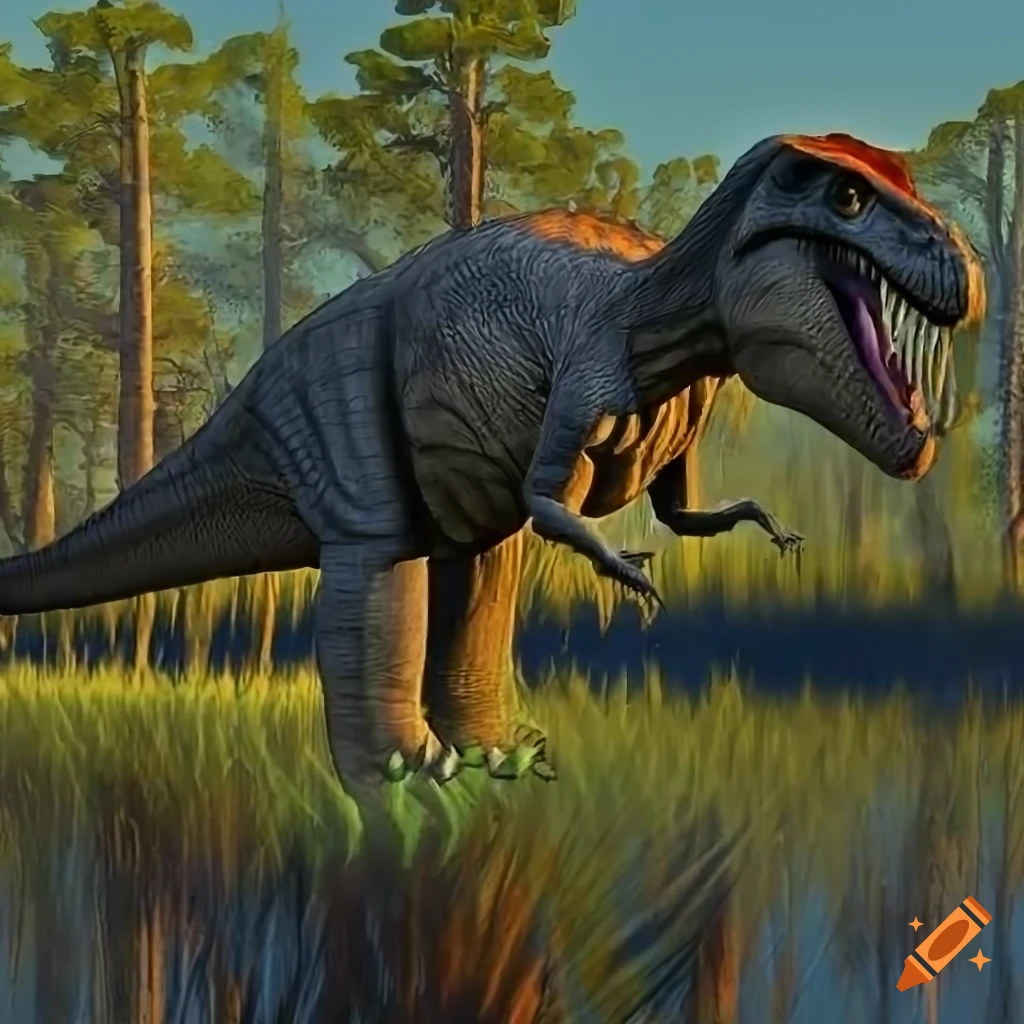 scientifically accurate depiction of a feathered Tyrannosaurus in Louisiana