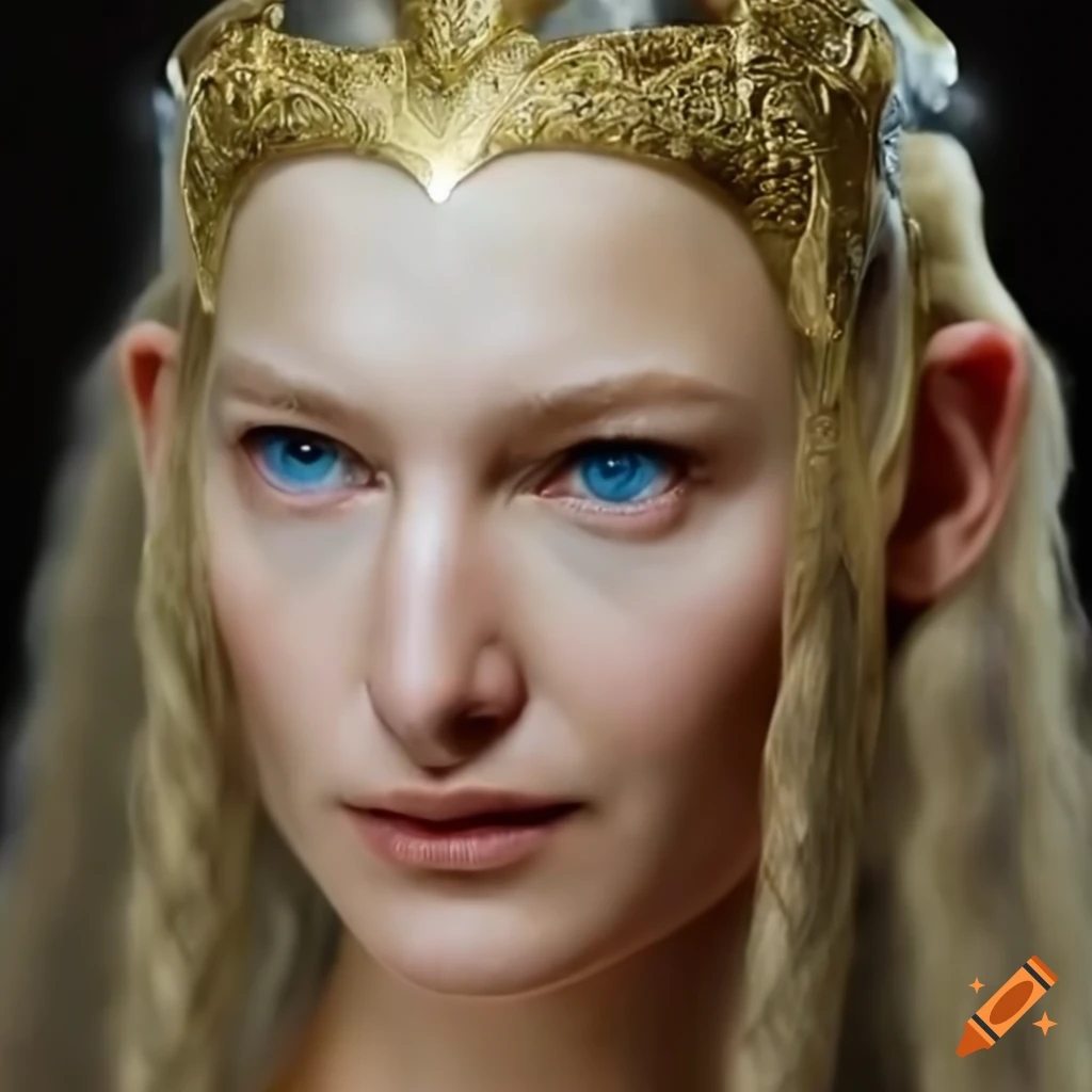 photorealistic portrait of Galadriel with the magic ring