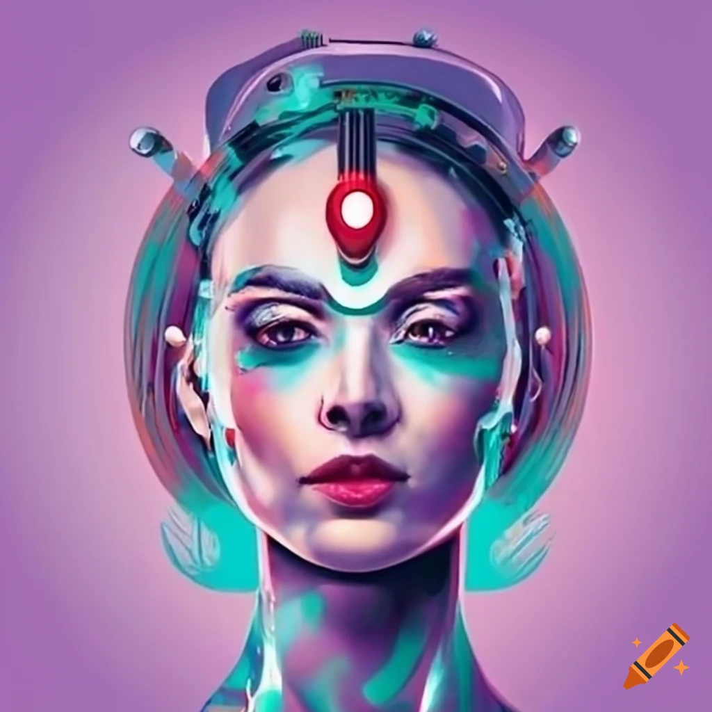 cyberpunk android with half-machine face