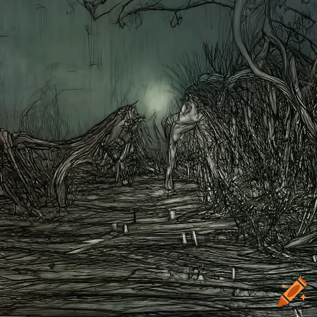 abstract wireframe art inspired by Arthur Rackham and Yves Tanguy