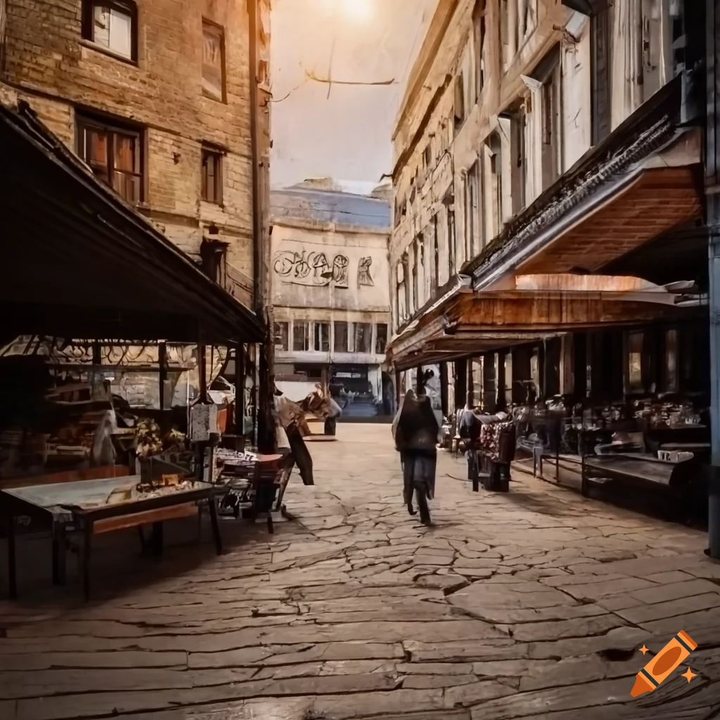 sunny outdoor view of an empty food market