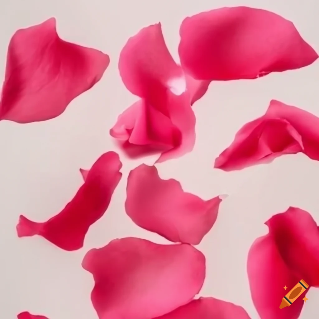 falling rose petals on white background