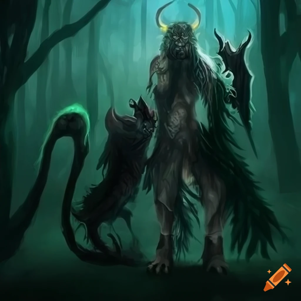 fantasy art of a half-beast healer in a dark forest