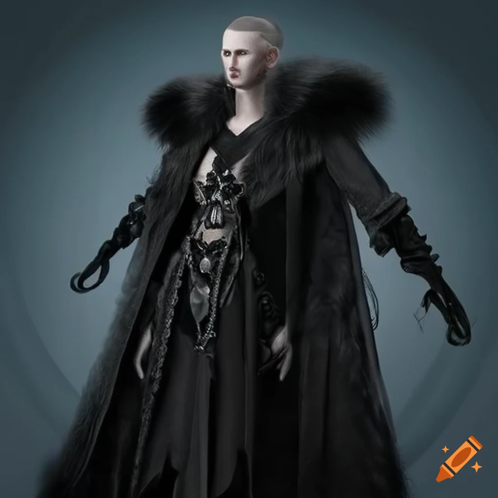 fantasy king in black fur and chain clothing