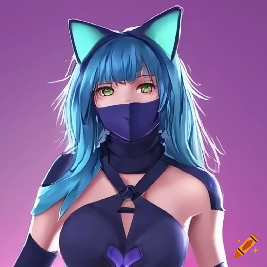 artwork of a blue-haired catgirl ninja
