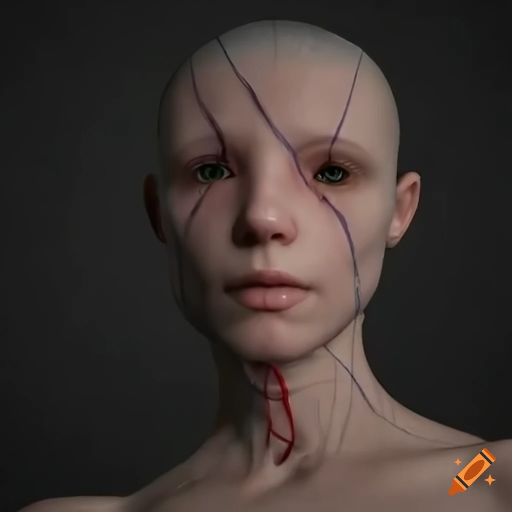 photo of a synthetic android with severed wires