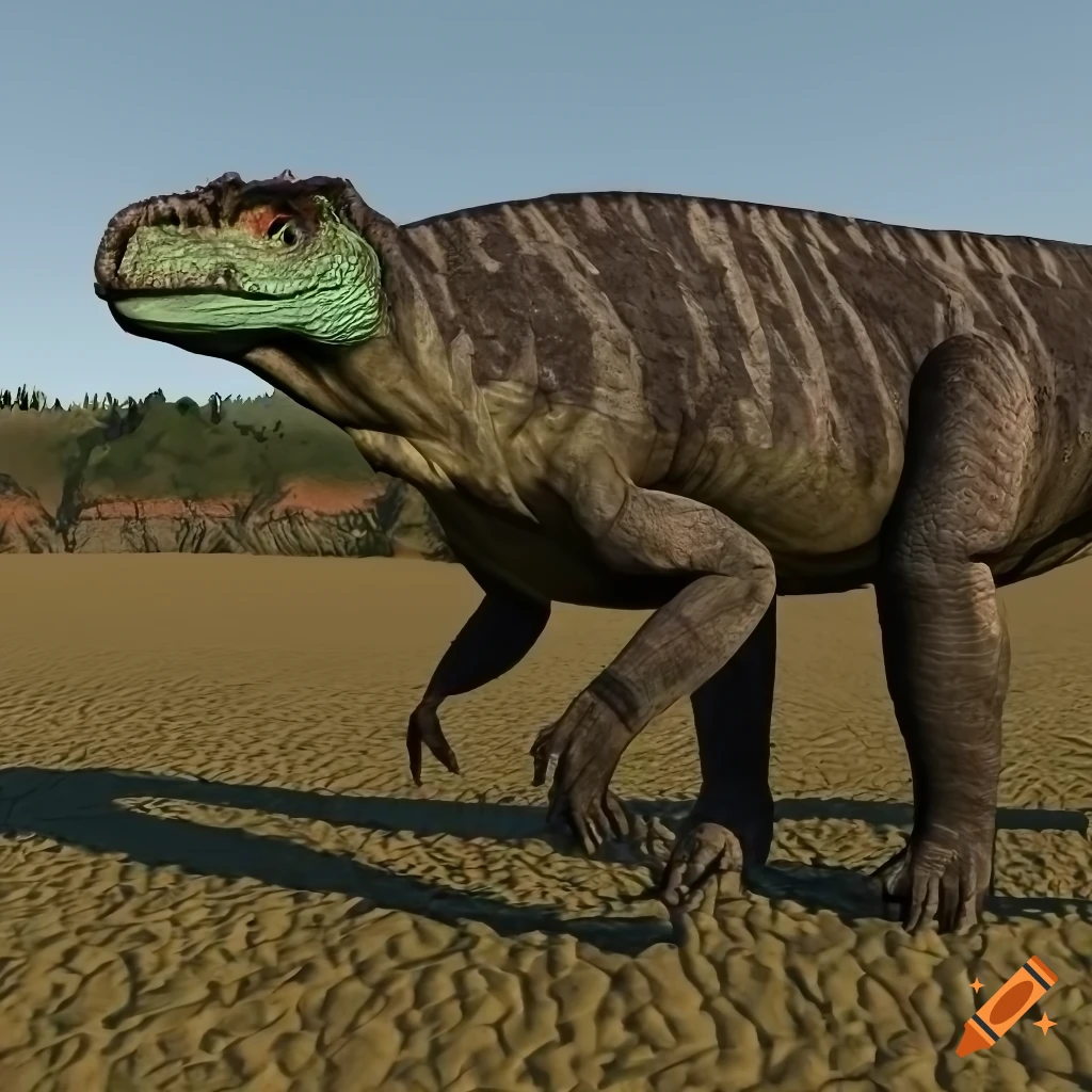 frontal view of two iguanodon-dinosaurs with detailed skin texture