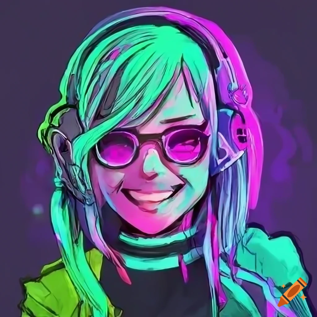 cyberpunk anime girl with neon clothes and cool glasses